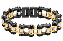 Load image into Gallery viewer, 16mm Black, Gold &amp; Silver Bike Chain Bracelet Double Link Men's Biker Stainless Steel SB78