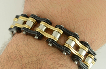 Load image into Gallery viewer, Jewelry Men&#39;s Motorcycle Bike Chain Biker Bracelet Stainless Steel Black &amp; Gold SB78