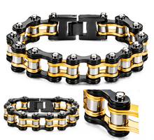 Load image into Gallery viewer, 16mm Black, Gold &amp; Silver Bike Chain Bracelet Double Link Men's Biker Stainless Steel SB78