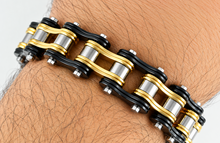 Load image into Gallery viewer, 16mm Black, Gold &amp; Silver Bike Chain Bracelet Double Link Men's Biker Stainless Steel SB78