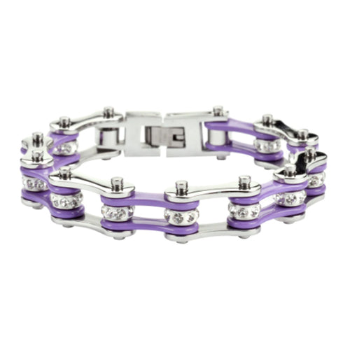 Women's Motorcycle Chain Stainless Steel Bracelet Silver & Vintage Purple SB79