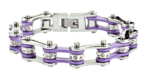 Heavy Metal Jewelry Ladies Motorcycle Chain Stainless Steel Bracelet Silver & Vintage Purple
