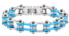 Load image into Gallery viewer, Ladies 10mm Silver &amp; Turquoise Bling Bike Chain Bracelet Stainless Steel SB80