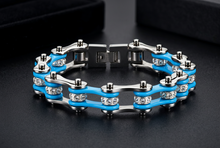 Load image into Gallery viewer, Ladies 10mm Silver &amp; Turquoise Bling Bike Chain Bracelet Stainless Steel SB80