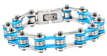 Load image into Gallery viewer, Ladies 10mm Silver &amp; Turquoise Bling Bike Chain Bracelet Stainless Steel SB80
