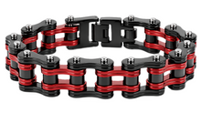 Load image into Gallery viewer, 16mm Black &amp; Red Bike Chain Bracelet Double Link Men's Biker Stainless Steel SB81