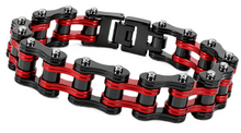 Load image into Gallery viewer, 16mm Black &amp; Red Bike Chain Bracelet Double Link Men's Biker Stainless Steel SB81