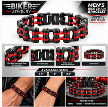 Load image into Gallery viewer, 16mm Black &amp; Red Bike Chain Bracelet Double Link Men's Biker Stainless Steel SB81