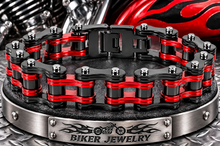 Load image into Gallery viewer, 16mm Black &amp; Red Bike Chain Bracelet Double Link Men's Biker Stainless Steel SB81