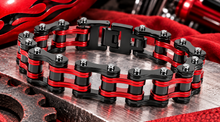 Load image into Gallery viewer, 16mm Black &amp; Red Bike Chain Bracelet Double Link Men's Biker Stainless Steel SB81