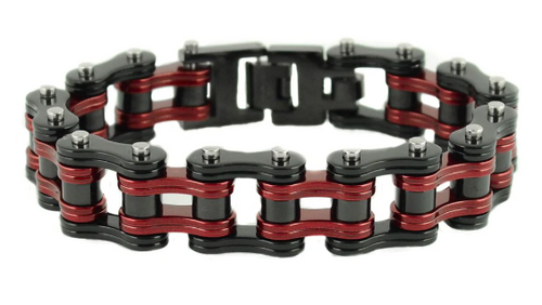 Heavy Metal Jewelry Firefighters Motorcycle Bike Chain Biker Bracelet Stainless Steel Black & Red SB81