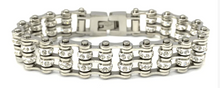 Load image into Gallery viewer, Ladies Stainless Steel Bling Motorcycle Tennis Bracelet with Two Rows of Crystals SB82