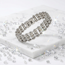 Load image into Gallery viewer, Ladies 12mm All Silver, Triple Row &amp; Double Bling Bike Chain Bracelet Stainless Steel SB82
