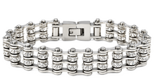 Load image into Gallery viewer, Ladies 12mm All Silver, Triple Row &amp; Double Bling Bike Chain Bracelet Stainless Steel SB82