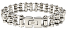 Load image into Gallery viewer, Ladies 12mm All Silver, Triple Row &amp; Double Bling Bike Chain Bracelet Stainless Steel SB82