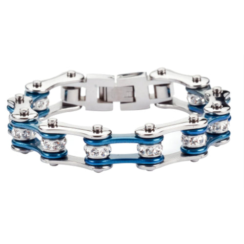 Heavy Metal Jewelry Ladies Motorcycle Bike Chain Stainless Steel Bracelet Silver / Electric Blue SB83