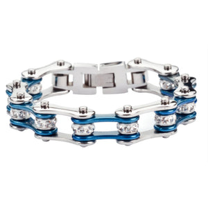 Heavy Metal Jewelry Ladies Motorcycle Bike Chain Stainless Steel Bracelet Silver / Electric Blue SB83