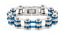 Load image into Gallery viewer, Ladies 10mm Silver, Electric Blue &amp; Bling Bike Chain Bracelet Stainless Steel SB83