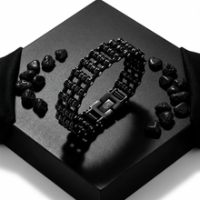 Load image into Gallery viewer, Ladies 12mm All Black, Triple Row &amp; Double Black Bling Bike Chain Bracelet Stainless Steel SB84