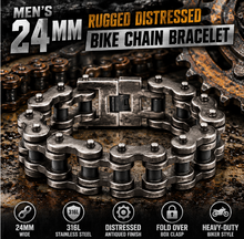 Load image into Gallery viewer, 24mm Rugged Distressed Bike Chain Bracelet Dark Antique Finish Men's Stainless Steel SB86
