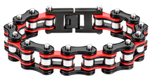 Load image into Gallery viewer, 16mm Black, Red &amp; Silver Bike Chain Bracelet Double Link Firefighter's Stainless Steel SB87