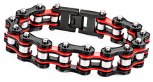 Load image into Gallery viewer, 16mm Black, Red &amp; Silver Bike Chain Bracelet Double Link Firefighter's Stainless Steel SB87