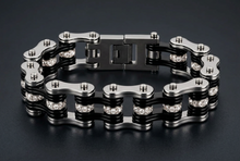 Load image into Gallery viewer, 16mm Silver, Black &amp; Bling Bike Chain Bracelet Double Link Men's Biker Stainless Steel SB88