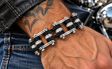 Load image into Gallery viewer, 16mm Silver, Black &amp; Bling Bike Chain Bracelet Double Link Men's Biker Stainless Steel SB88