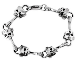 Biker Jewelry Men's Piston Punisher Skull Link Biker Bracelet Stainless Steel SB8