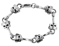 Punisher Piston & Skull Link Bracelet 15mm Biker Stainless Steel SB8