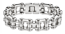 Load image into Gallery viewer, 16mm All Silver Bike Chain Bracelet Double Link Men's Biker Stainless Steel SB90