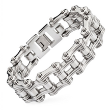 Load image into Gallery viewer, 16mm All Silver Bike Chain Bracelet Double Link Men's Biker Stainless Steel SB90