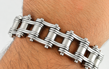 Load image into Gallery viewer, 16mm All Silver Bike Chain Bracelet Double Link Men's Biker Stainless Steel SB90