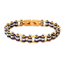 Load image into Gallery viewer, Ladies Stainless Steel Gold &amp; Multi Rainbow Colors Motorcycle Biker Tennis Bracelet SB93