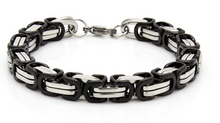 Load image into Gallery viewer, 7mm Byzantine Unisex Bracelet Stainless Steel Black &amp; Chrome SB96