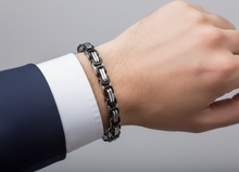 Load image into Gallery viewer, 7mm Byzantine Unisex Bracelet Stainless Steel Black &amp; Chrome SB96