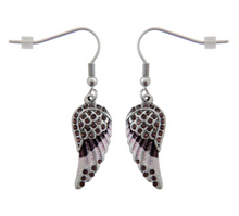 Load image into Gallery viewer, Biker Jewelry Ladies Bling Purple Wings French Wire Mini Earrings Stainless Steel