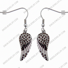 Load image into Gallery viewer, Purple Mini Wings Dangle Earrings Lady Biker Bling Stainless Steel SE10