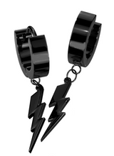 Load image into Gallery viewer, Biker Jewelry Stainless Steel Black Hoop Dangling Lightning Bolt Earrings Black