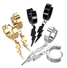 Load image into Gallery viewer, Lightning Bolt Dangle Hoop Earrings 3 Colors Stainless Steel SE11