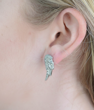 Load image into Gallery viewer, Feathered Wing Bling Post Earrings Stainless Steel SE16