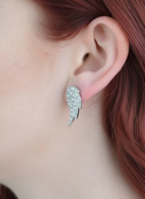 Load image into Gallery viewer, Feathered Wing Bling Post Earrings Stainless Steel SE16