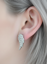 Load image into Gallery viewer, Feathered Wing Bling Post Earrings Stainless Steel SE16