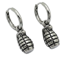 Load image into Gallery viewer, Hand Grenade Dangle Hoop Earrings Unisex Stainless Steel SE19