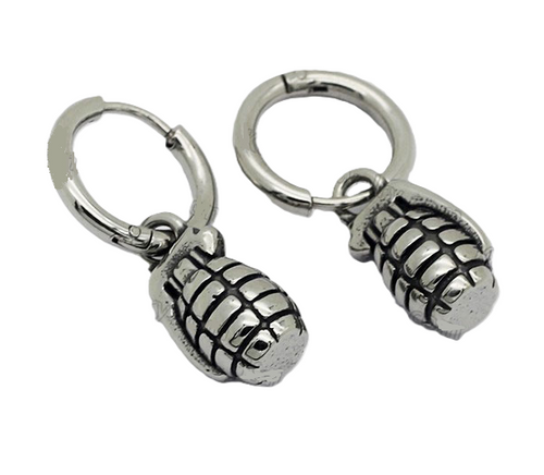 Biker Jewelry Stainless Steel Hand Grenade Design Earrings