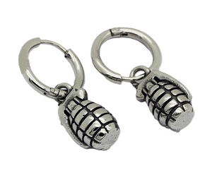 Biker Jewelry Stainless Steel Hand Grenade Design Earrings SE19