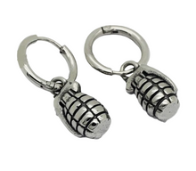 Load image into Gallery viewer, Hand Grenade Dangle Hoop Earrings Unisex Stainless Steel SE19