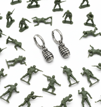 Load image into Gallery viewer, Hand Grenade Dangle Hoop Earrings Unisex Stainless Steel SE19