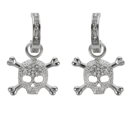 Biker Jewelry's Ladies Bling Skull & Crossbones Hoop Earrings Stainless Steel