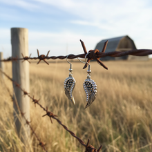 Load image into Gallery viewer, Black &amp; Bling Angel Wing Dangle Earrings French Wires Stainless Steel SE24